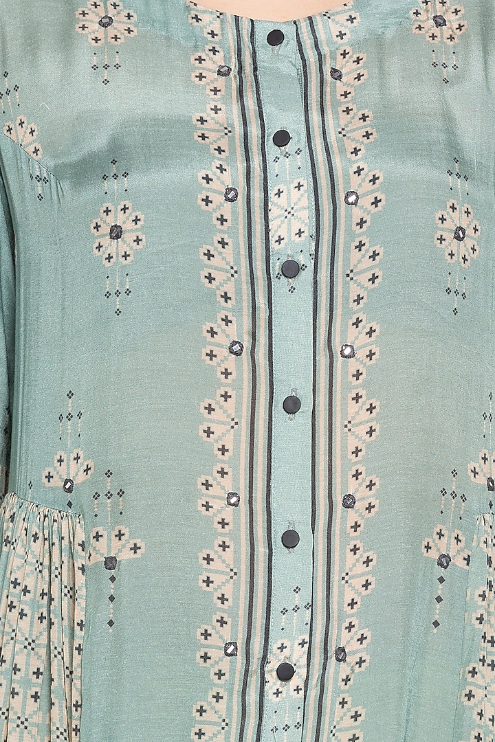 Blue & Beige Printed Midi Summer Dress by Soup by Sougat Paul at Pernia's Pop Up Shop