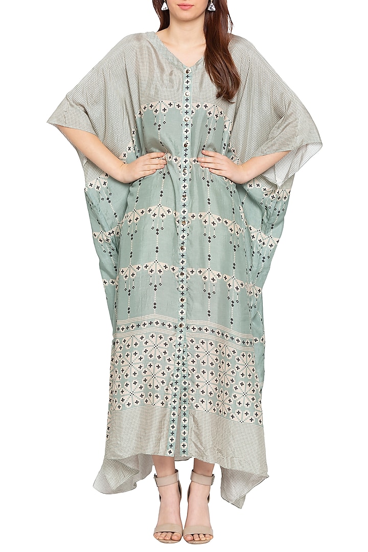 Blue & Beige Printed Kaftan Dress Design by Soup by Sougat Paul at ...