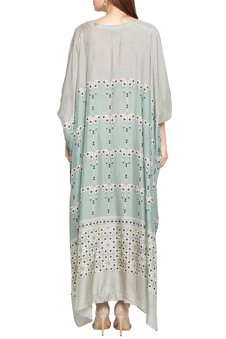Blue & Beige Printed Kaftan Dress by Soup by Sougat Paul at Pernia's Pop Up Shop
