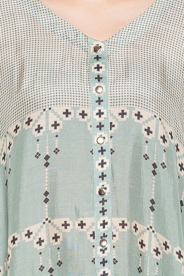 Blue & Beige Printed Kaftan Dress by Soup by Sougat Paul at Pernia's Pop Up Shop