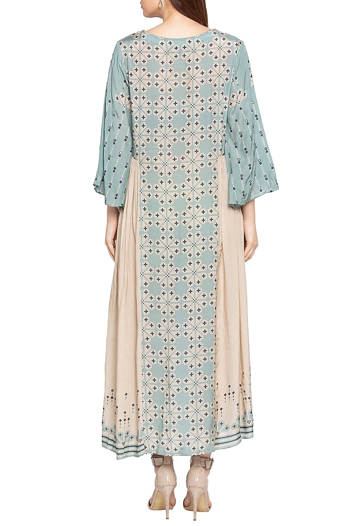 Blue & Beige Printed Embellished Maxi Summer Dress by Soup by Sougat Paul at Pernia's Pop Up Shop