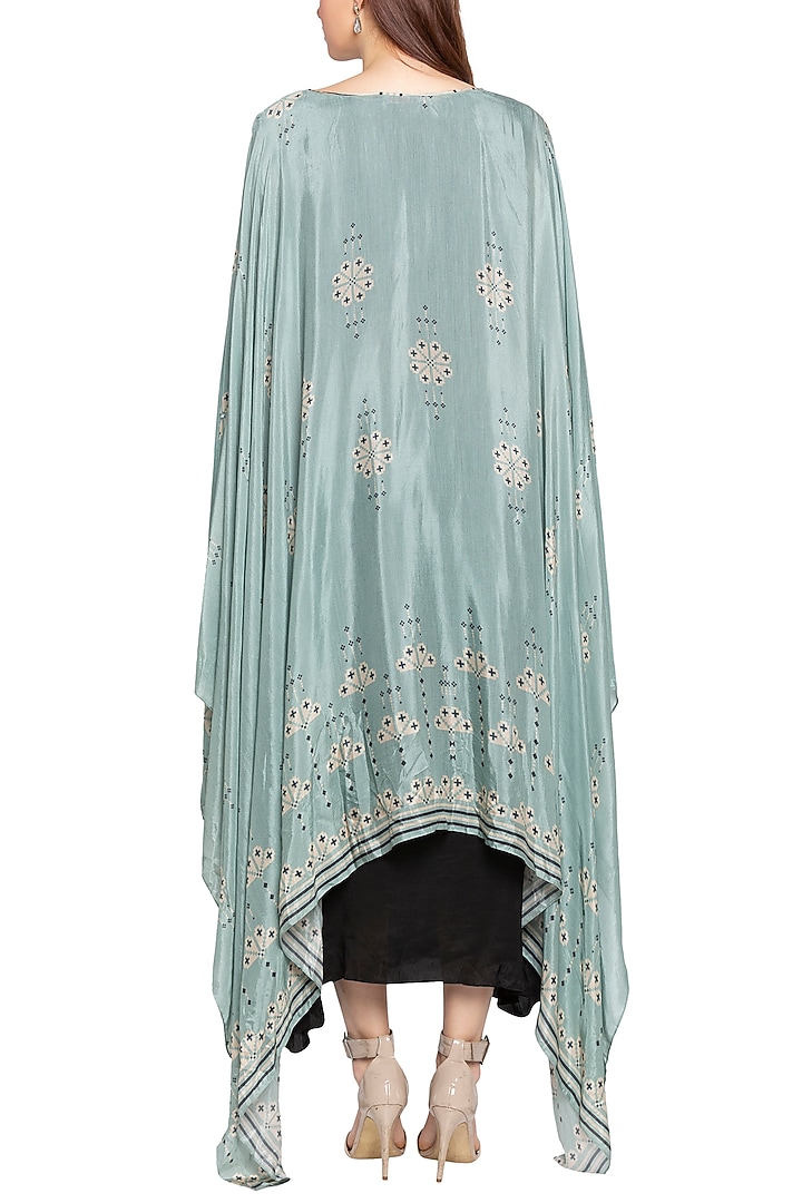 Sea Green Printed Cape With Black Maxi Summer Dress by Soup by Sougat Paul at Pernia's Pop Up Shop