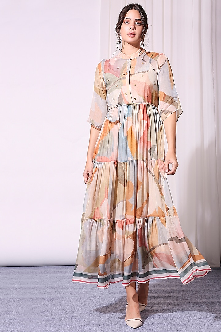 Multi Colored Printed Tiered Dress by Soup by Sougat Paul