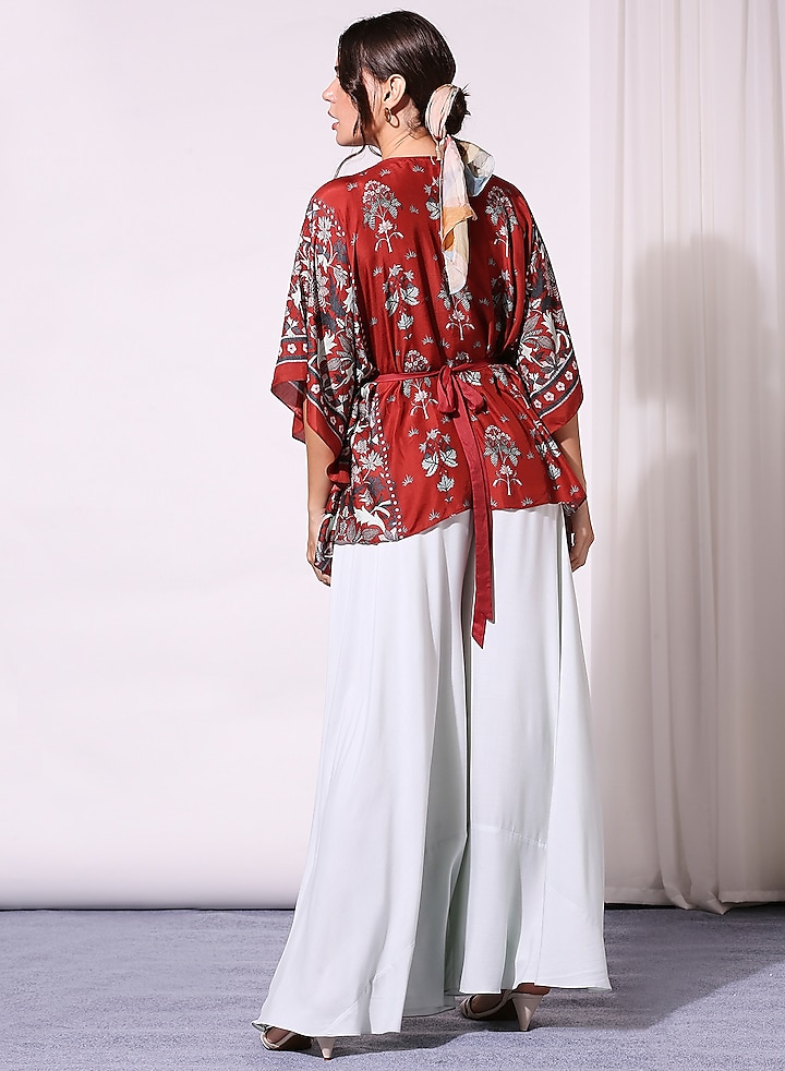 Mint Green & Merlot Red Jacket Set by Soup by Sougat Paul at Pernia's Pop Up Shop