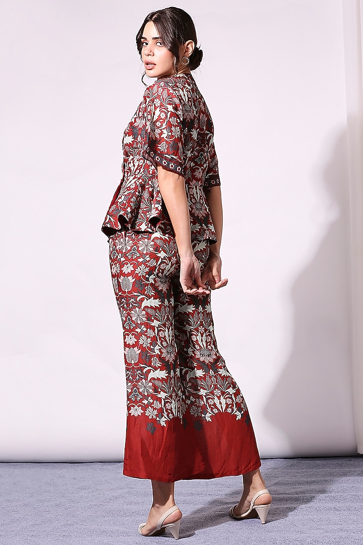 Merlot Red Printed Straight Pant Set by Soup by Sougat Paul at Pernia's Pop Up Shop