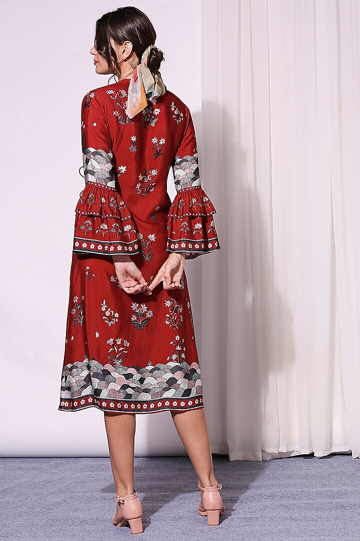 Merlot Red Printed Overlapped Summer Dress by Soup by Sougat Paul at Pernia's Pop Up Shop