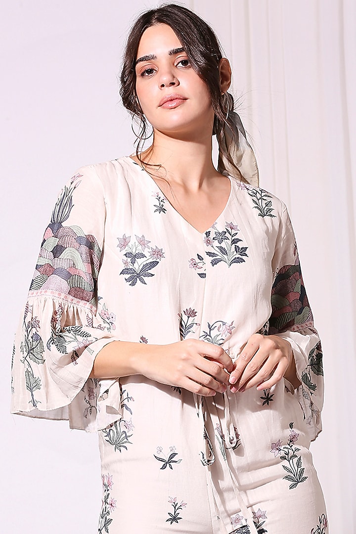 Off White Printed Jumpsuit by Soup by Sougat Paul at Pernia's Pop Up Shop