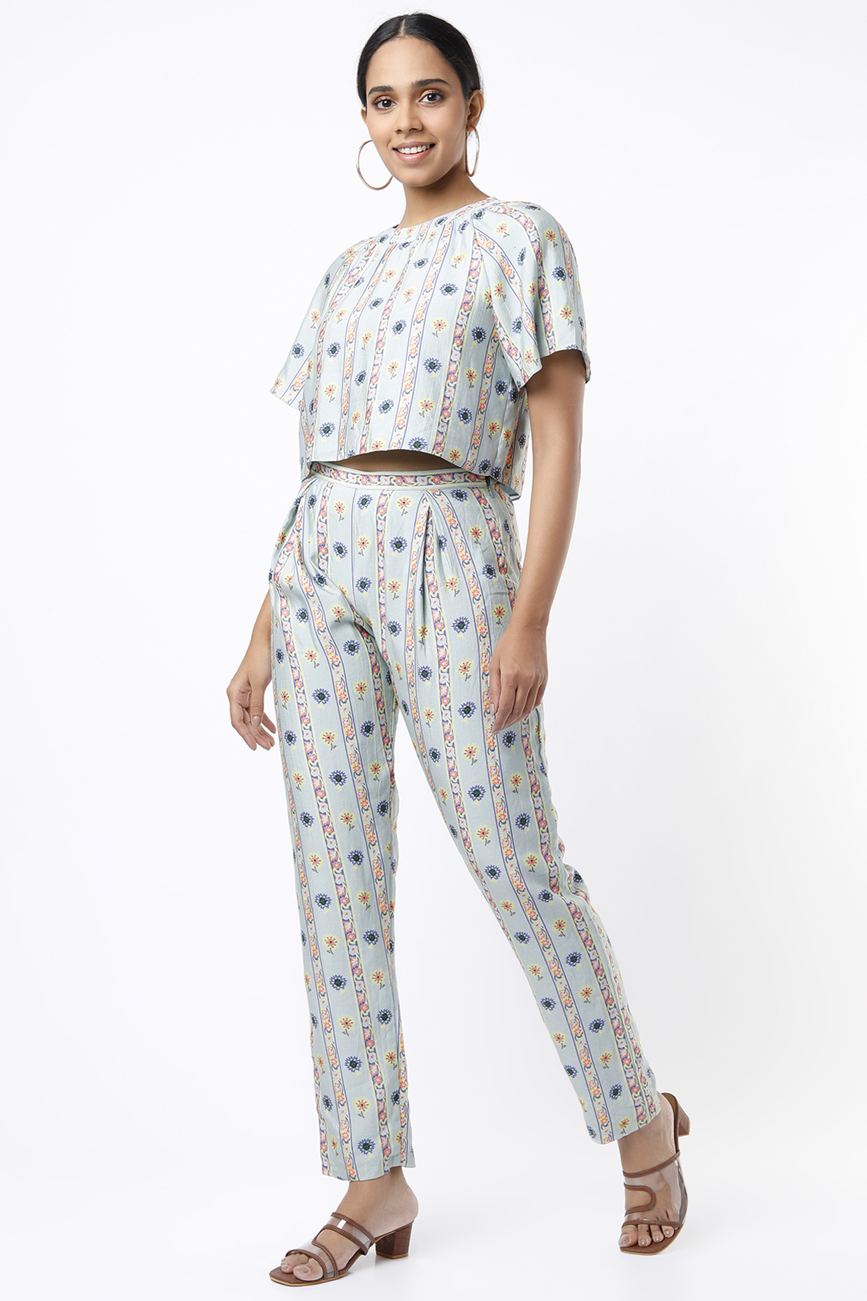 Mint Blue Printed Pant Set by Soup by Sougat Paul at Pernia's Pop Up Shop
