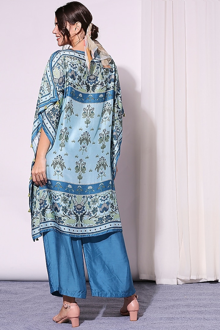 Teal Blue Cotton Silk Palazzo Pant Set by Soup by Sougat Paul at Pernia's Pop Up Shop