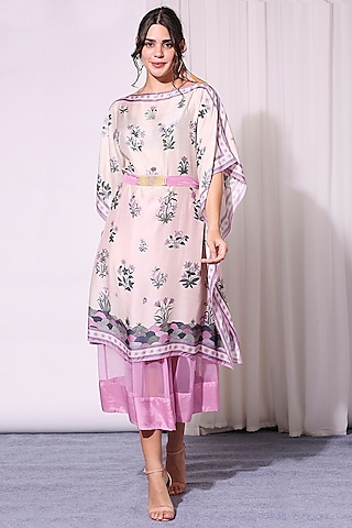 Lavender Net Skirt Set With Belt by Soup by Sougat Paul