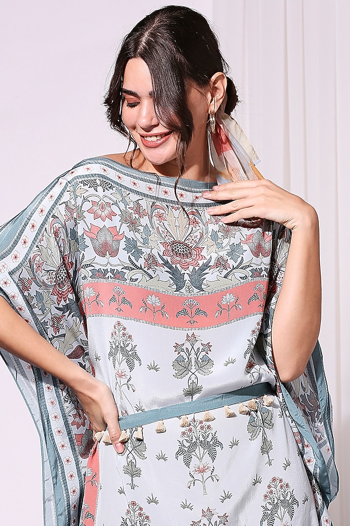 Pastel Blue Cotton Silk Kaftan With Belt by Soup by Sougat Paul at Pernia's Pop Up Shop