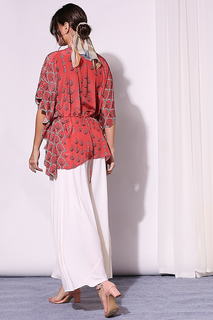 Blush Red Printed Flared Pant Set by Soup by Sougat Paul at Pernia's Pop Up Shop