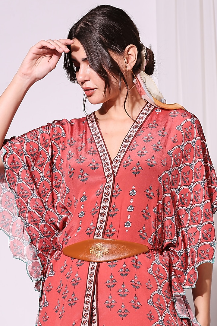 Blush Red Printed Flared Pant Set by Soup by Sougat Paul at Pernia's Pop Up Shop