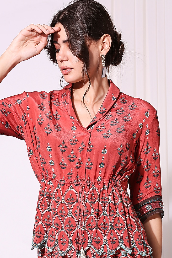 Blush Red Printed Straight Pant Set by Soup by Sougat Paul at Pernia's Pop Up Shop