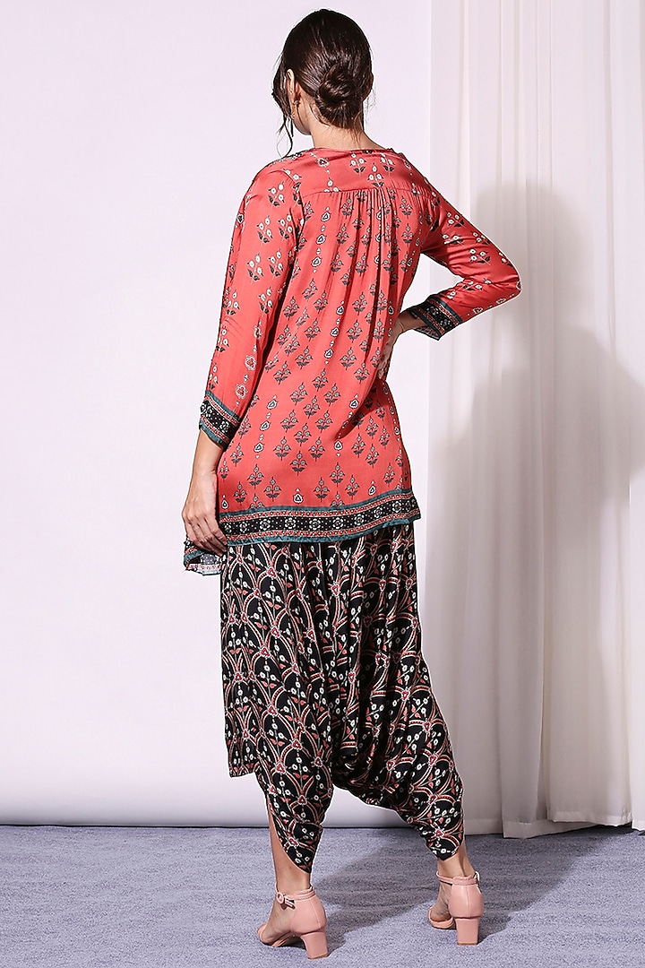 Black & Blush Red Printed Jumpsuit With Jacket by Soup by Sougat Paul at Pernia's Pop Up Shop