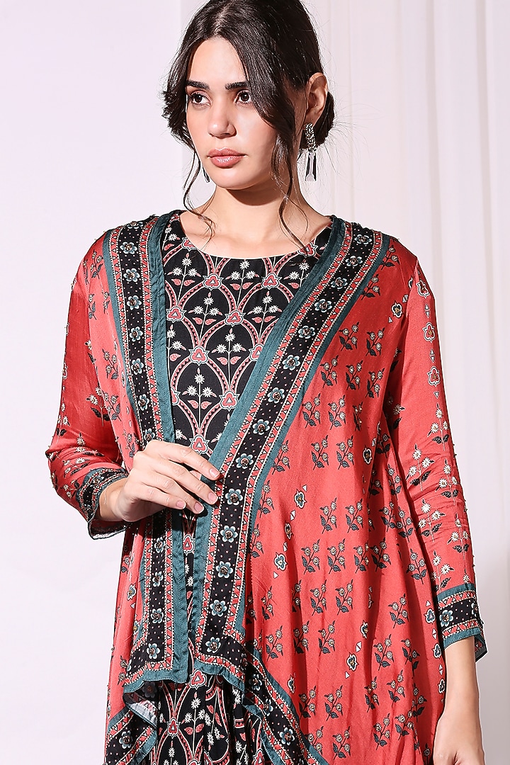 Black & Blush Red Printed Jumpsuit With Jacket by Soup by Sougat Paul at Pernia's Pop Up Shop