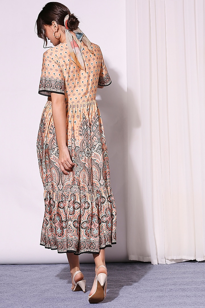 Coral Printed Chanderi Summer Dress by Soup by Sougat Paul at Pernia's Pop Up Shop
