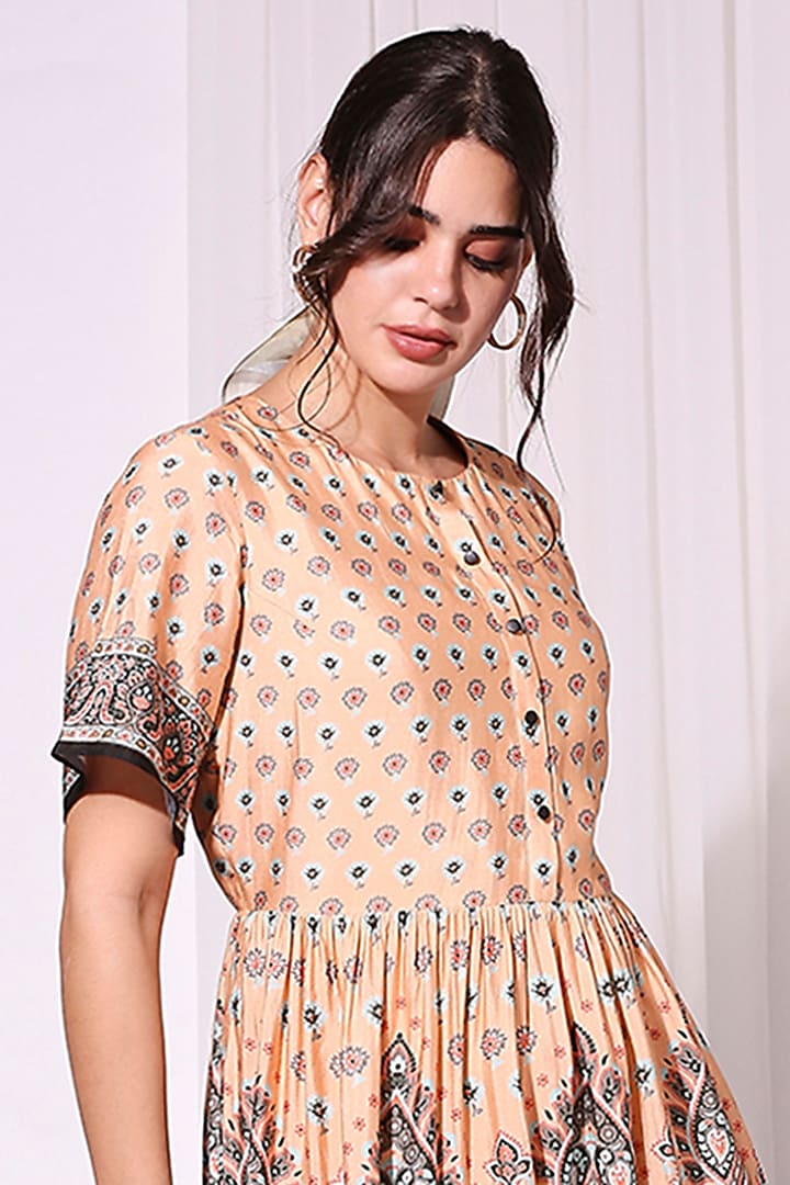 Coral Printed Chanderi Summer Dress by Soup by Sougat Paul at Pernia's Pop Up Shop