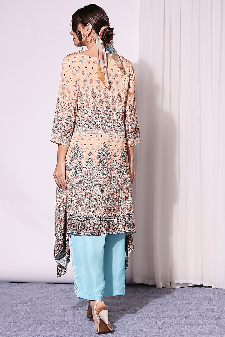 Coral Printed Asymmetrical Kurta Set by Soup by Sougat Paul at Pernia's Pop Up Shop