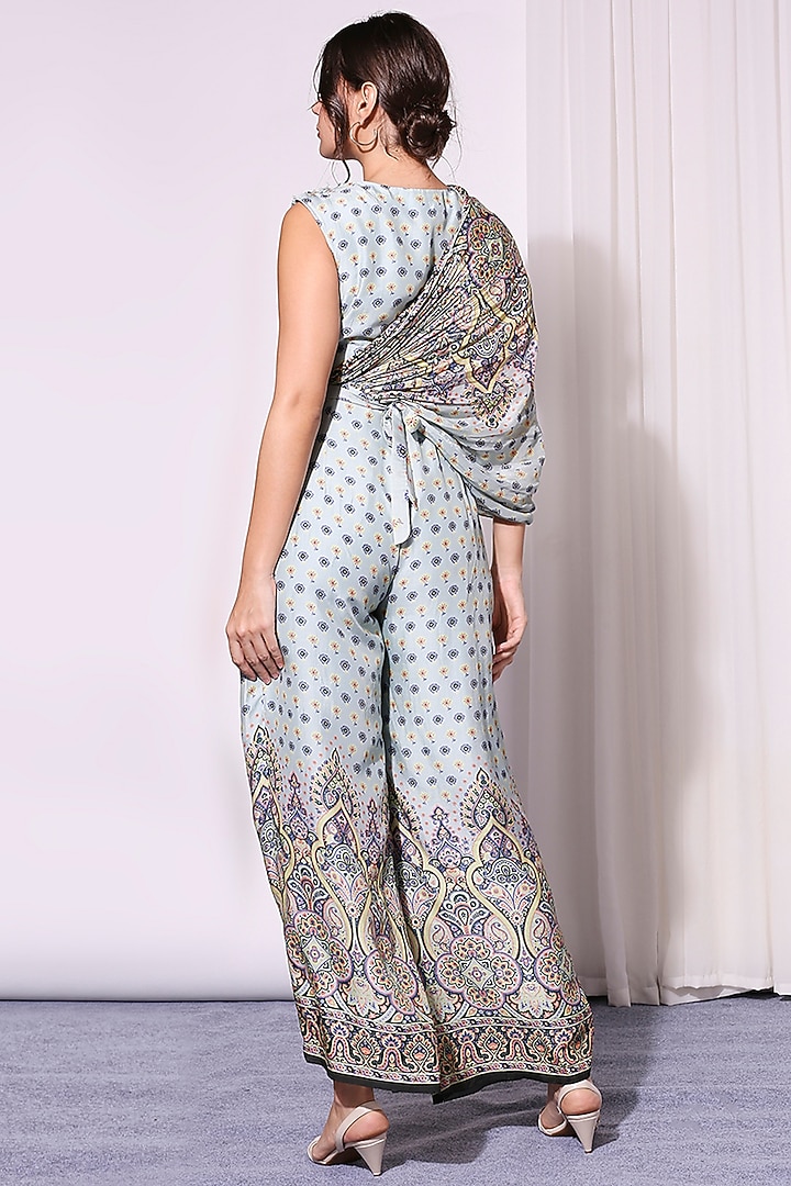 Powder Blue Printed Jumpsuit by Soup by Sougat Paul at Pernia's Pop Up Shop
