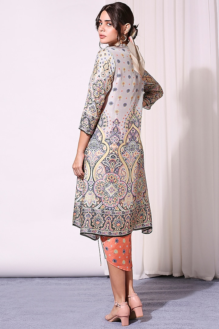 Coral Printed Summer Dress With Jacket by Soup by Sougat Paul at Pernia's Pop Up Shop