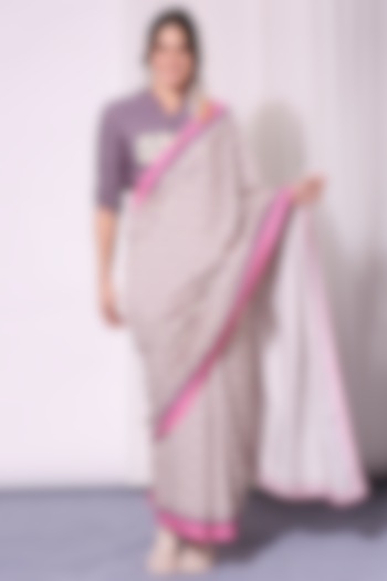 Fuchsia Pink Printed Pre-Stitched Saree Set by Soup by Sougat Paul