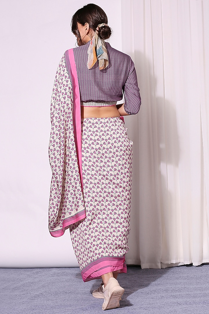 Fuchsia Pink Printed Pre-Stitched Festive Saree Set by Soup by Sougat Paul at Pernia's Pop Up Shop