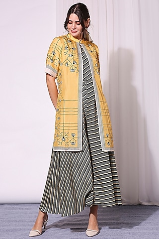 Black A-Line Dress With Long Jacket by Soup by Sougat Paul