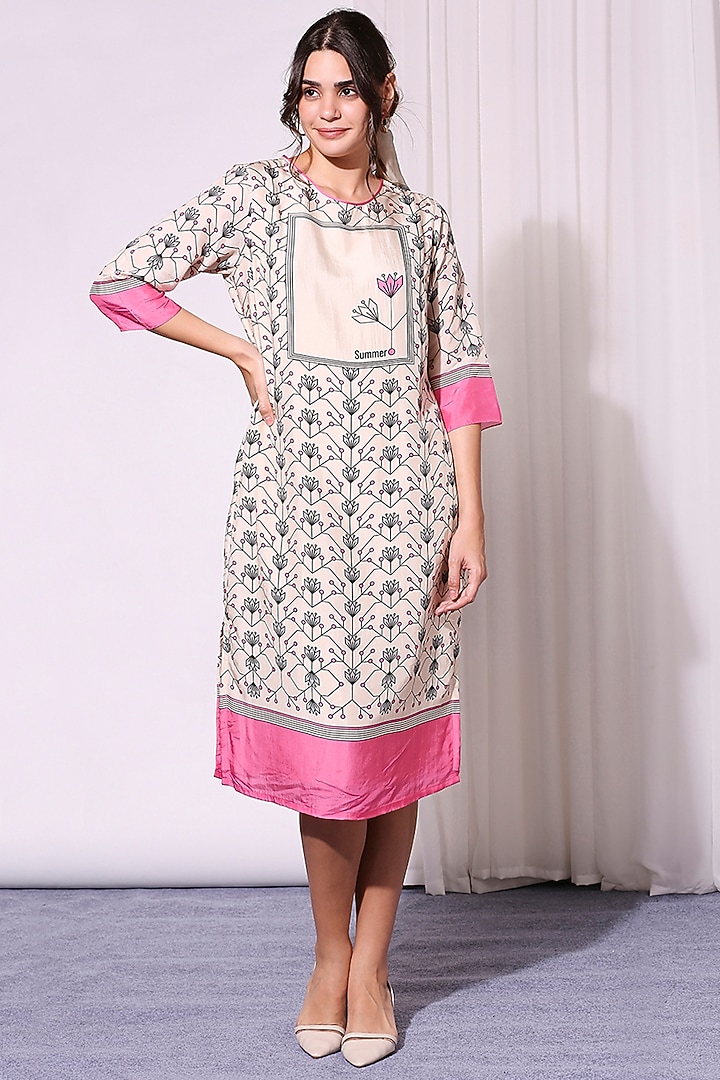 Powder Pink Printed Summer Dress by Soup by Sougat Paul at Pernia's Pop Up Shop