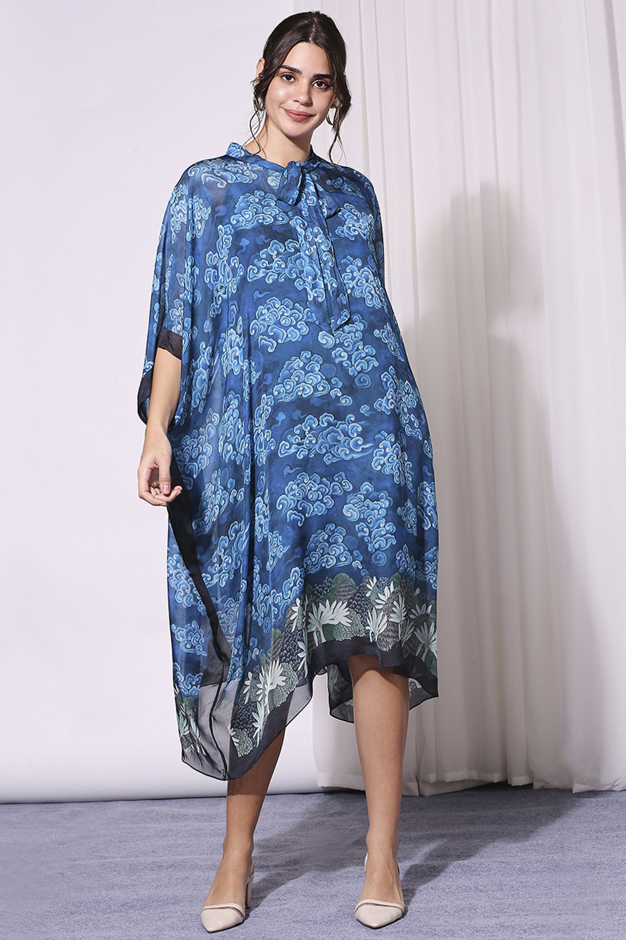 Persian Blue Printed Kaftan by Soup by Sougat Paul at Pernia's Pop Up Shop