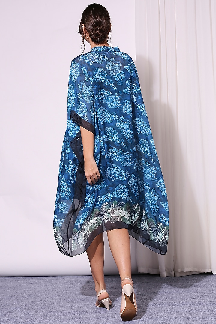 Persian Blue Printed Kaftan by Soup by Sougat Paul at Pernia's Pop Up Shop