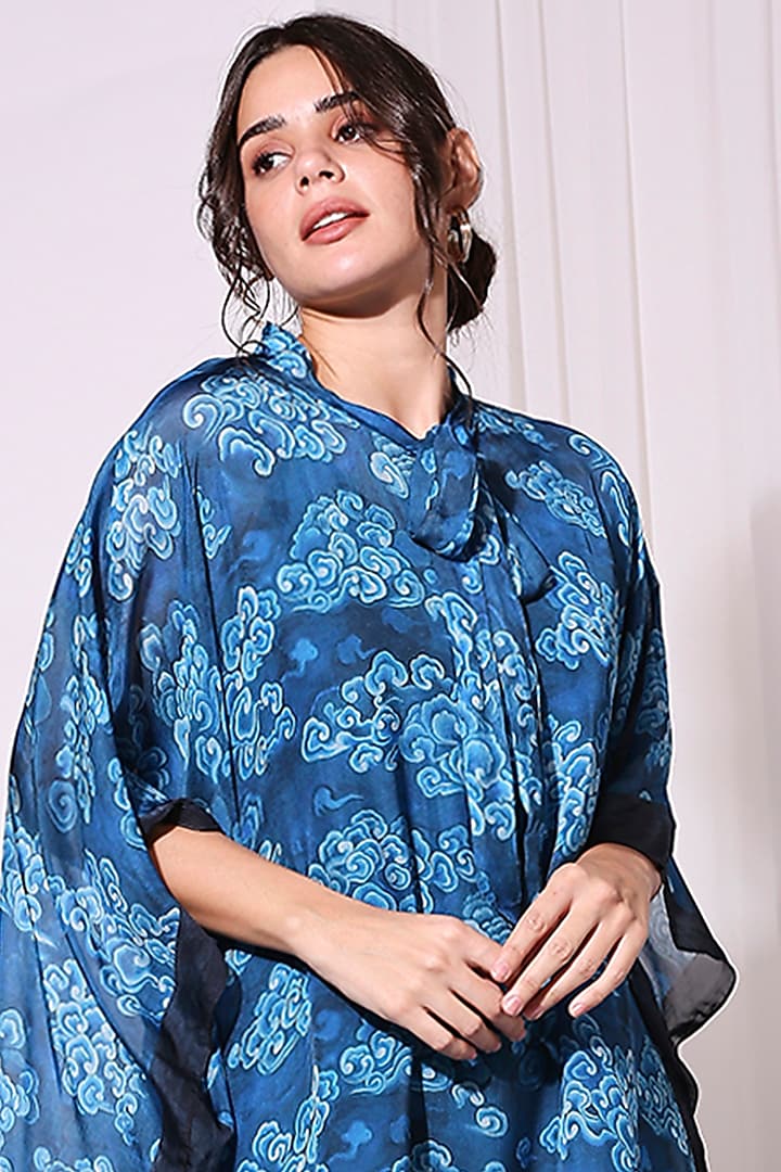 Persian Blue Printed Kaftan by Soup by Sougat Paul at Pernia's Pop Up Shop