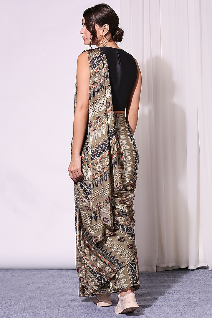 Beige Chiffon & Silk Pre-Stitched Party Wear Saree Set by Soup by Sougat Paul at Pernia's Pop Up Shop
