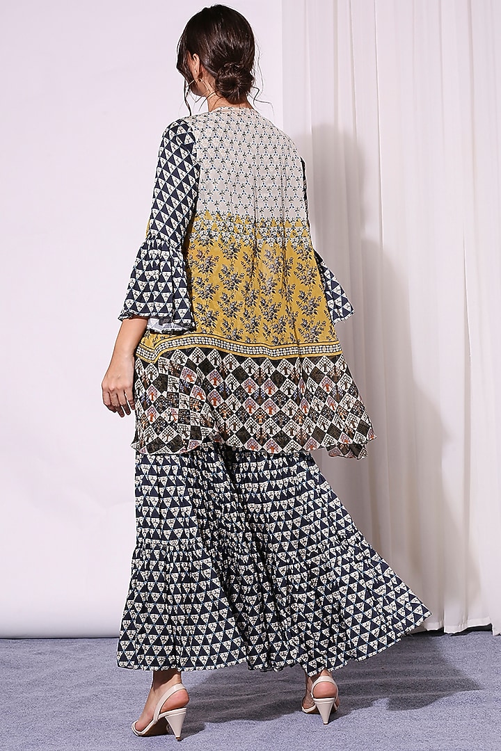 Persian Blue Printed Party Wear Sharara Set by Soup by Sougat Paul at Pernia's Pop Up Shop