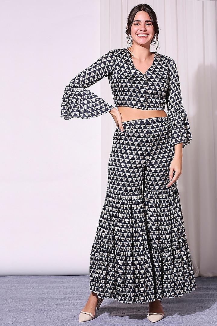 Persian Blue Printed Party Wear Sharara Set by Soup by Sougat Paul at Pernia's Pop Up Shop