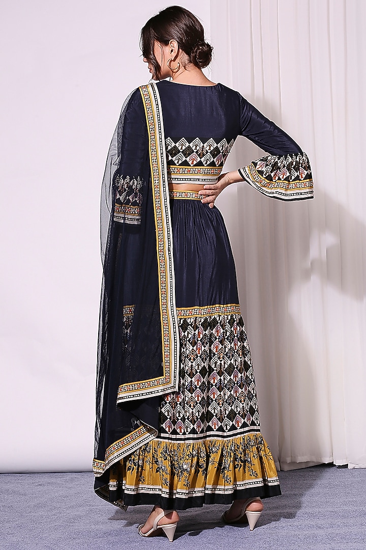 Persian Blue Printed Skirt Set by Soup by Sougat Paul at Pernia's Pop Up Shop