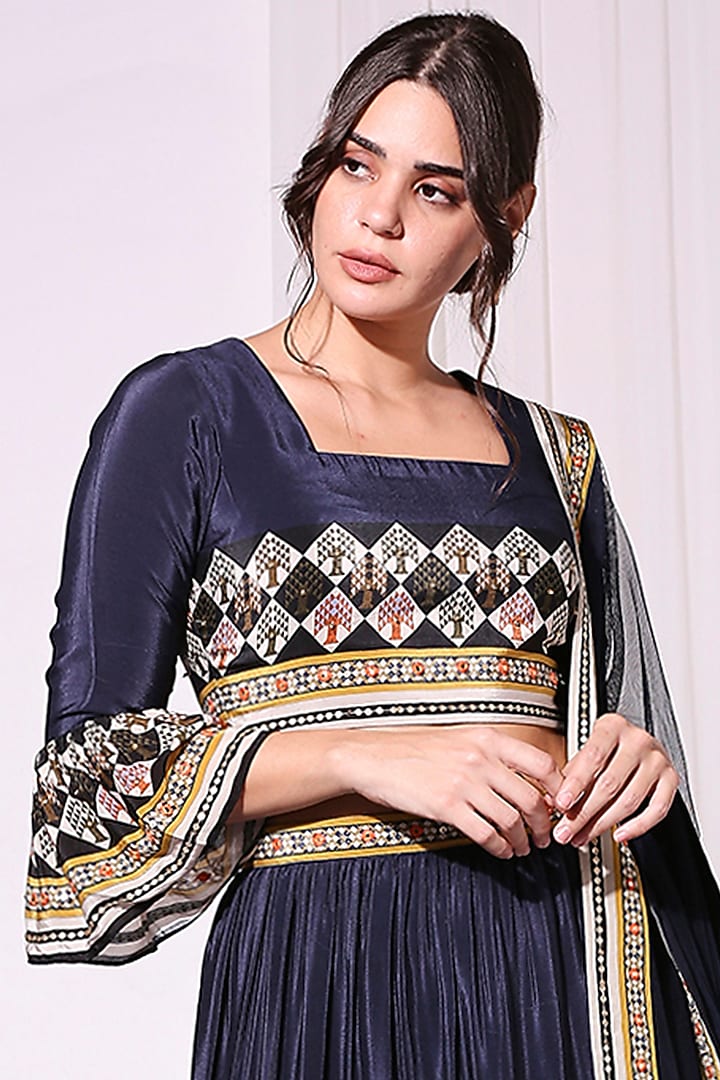 Persian Blue Printed Skirt Set by Soup by Sougat Paul at Pernia's Pop Up Shop