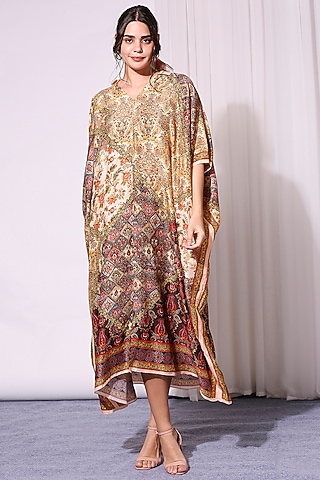 Golden Beige Printed Kaftan by Soup by Sougat Paul