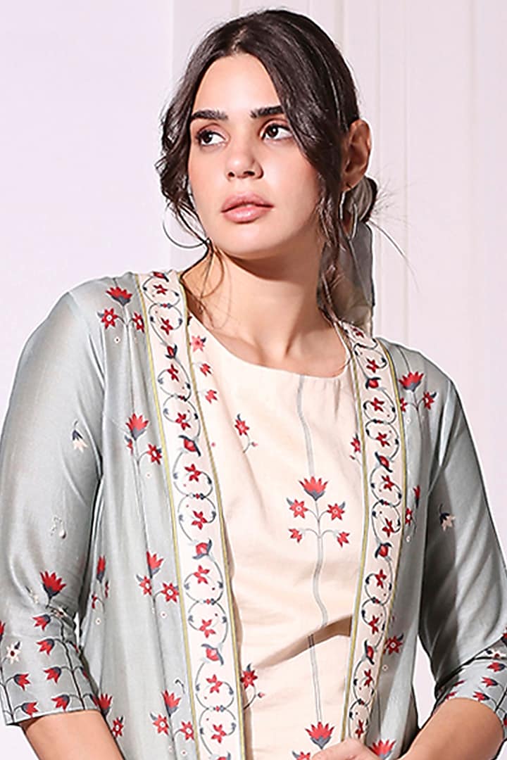Powder Blue Printed Jacket Set by Soup by Sougat Paul at Pernia's Pop Up Shop