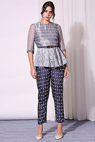 Blue Printed Pant Set by Soup by Sougat Paul