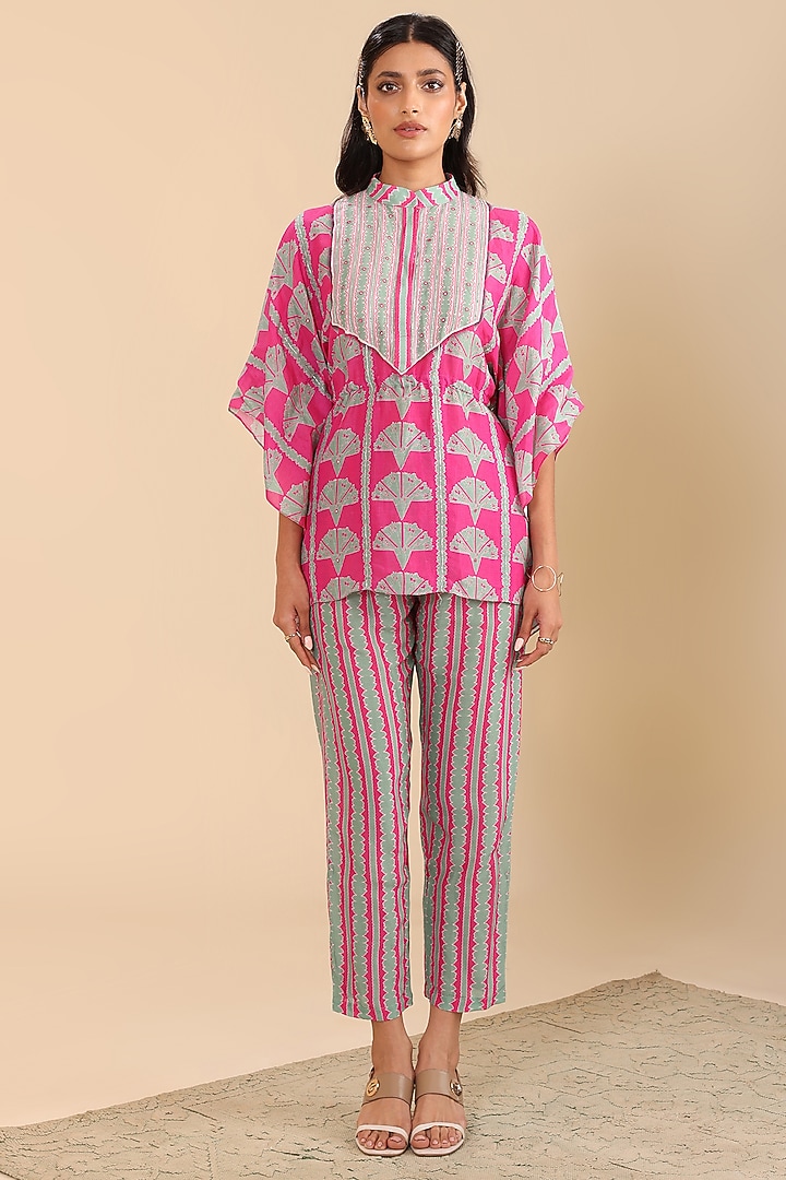 Hot Pink Cotton Linen Embellished Co-Ord Set by Soup by Sougat Paul at Pernia's Pop Up Shop