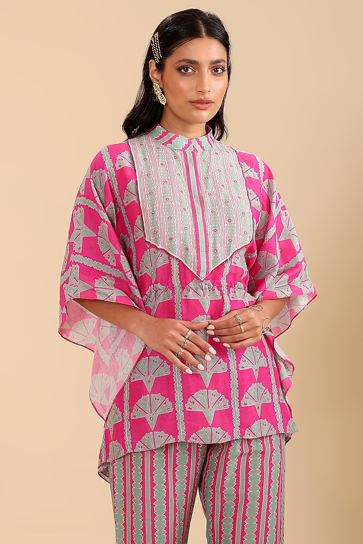 Hot Pink Cotton Linen Embellished Co-Ord Set by Soup by Sougat Paul at Pernia's Pop Up Shop