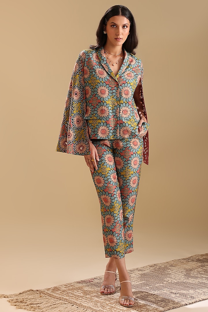 Multi-Colored Malaysian Silk Embellished Blazer Set by Soup by Sougat Paul at Pernia's Pop Up Shop