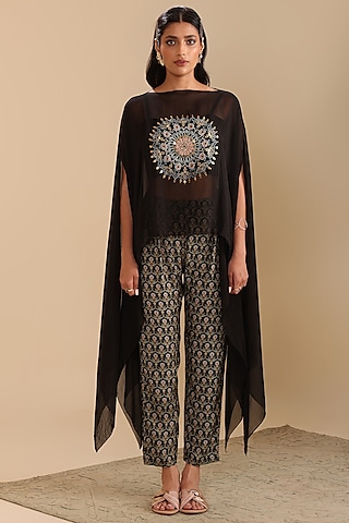 Black Organza Embroidered Cape Set by Soup by Sougat Paul