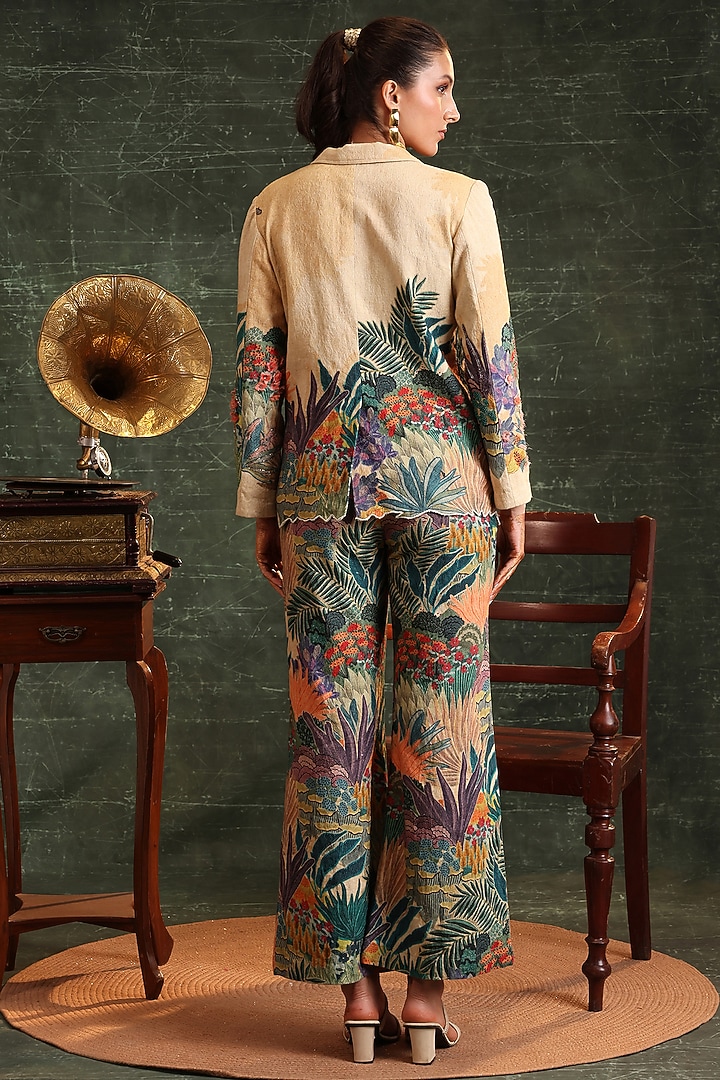 Beige Cotton Embroidered Blazer Set by Soup by Sougat Paul at Pernia's Pop Up Shop