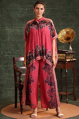 Pink Organza Embellished Co-Ord Set by Soup by Sougat Paul