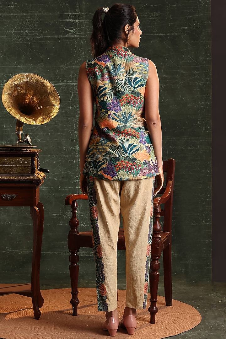 Beige Chanderi Printed Blazer Set by Soup by Sougat Paul at Pernia's Pop Up Shop