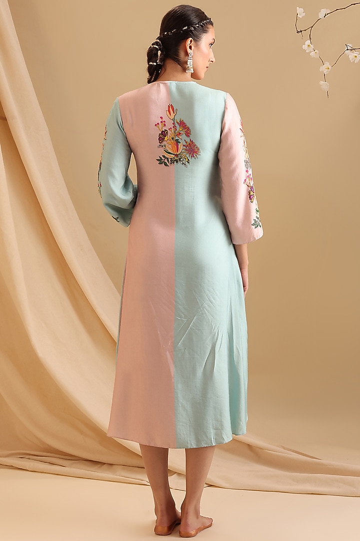 Pink & Blue Chanderi Embellished Vacation Dress by Soup by Sougat Paul at Pernia's Pop Up Shop