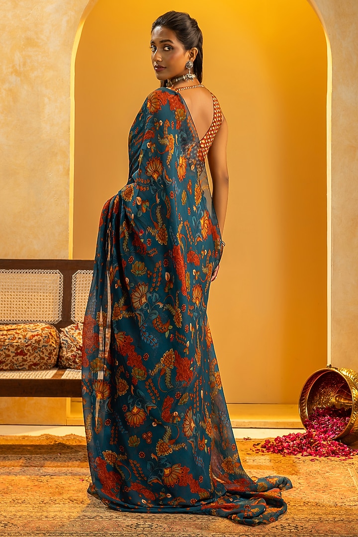 Blue Organza Embellished Pre-Stitched Party Wear Saree Set by Soup by Sougat Paul at Pernia's Pop Up Shop