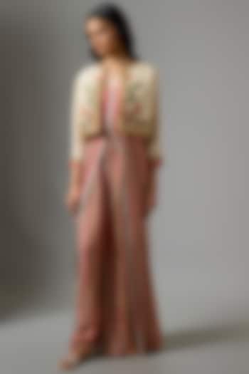 Red Silk Digital Printed Jumpsuit With Jacket by Soup by Sougat Paul at Pernia's Pop Up Shop